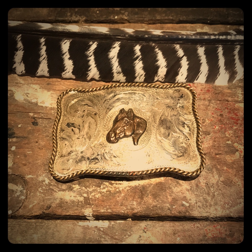 Vintage sunset trails western style belt buckle